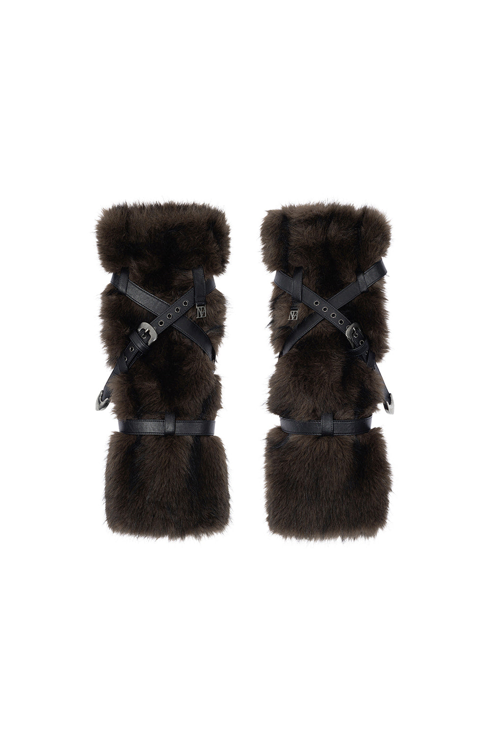 Treemingbird Leather-Buckled Faux-Fur Leg Warmers Dark Brown