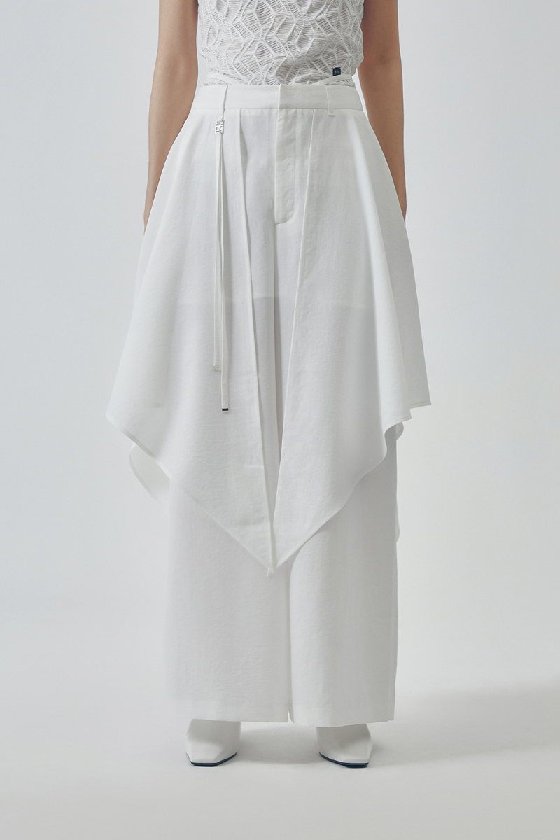 Treemingbird Layered Drape Strap Trouser White