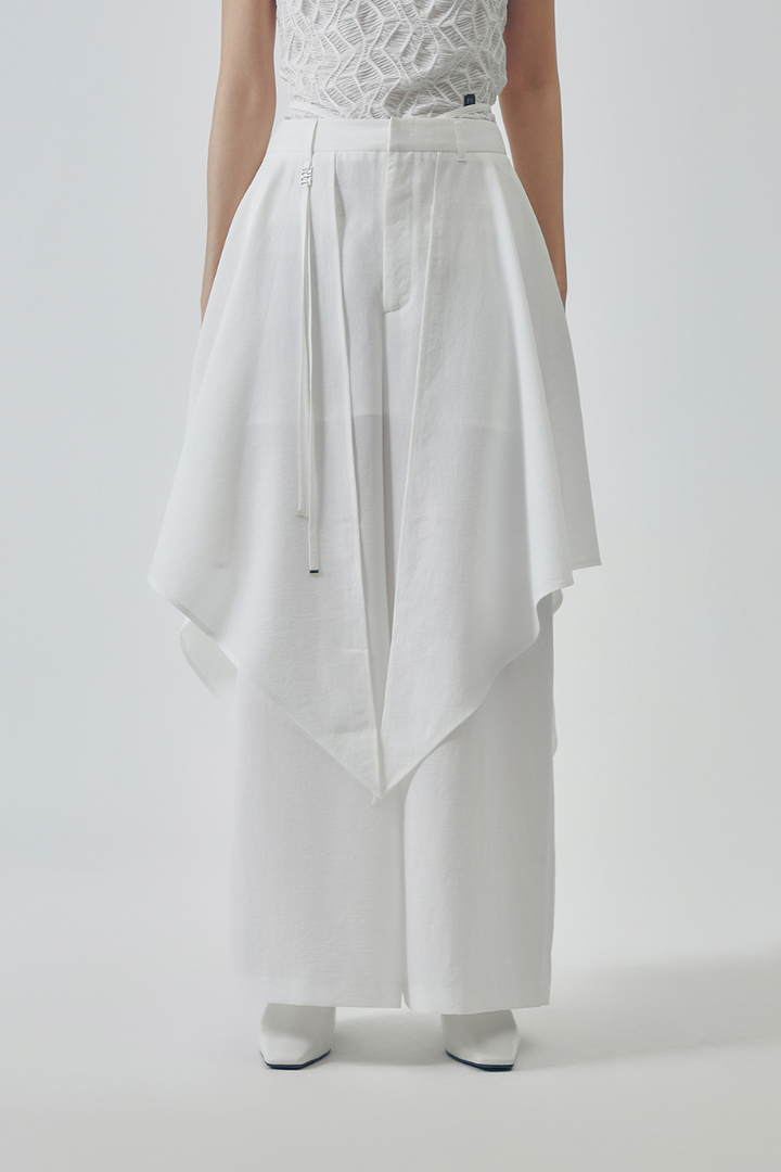 Treemingbird Layered Drape Strap Trouser White