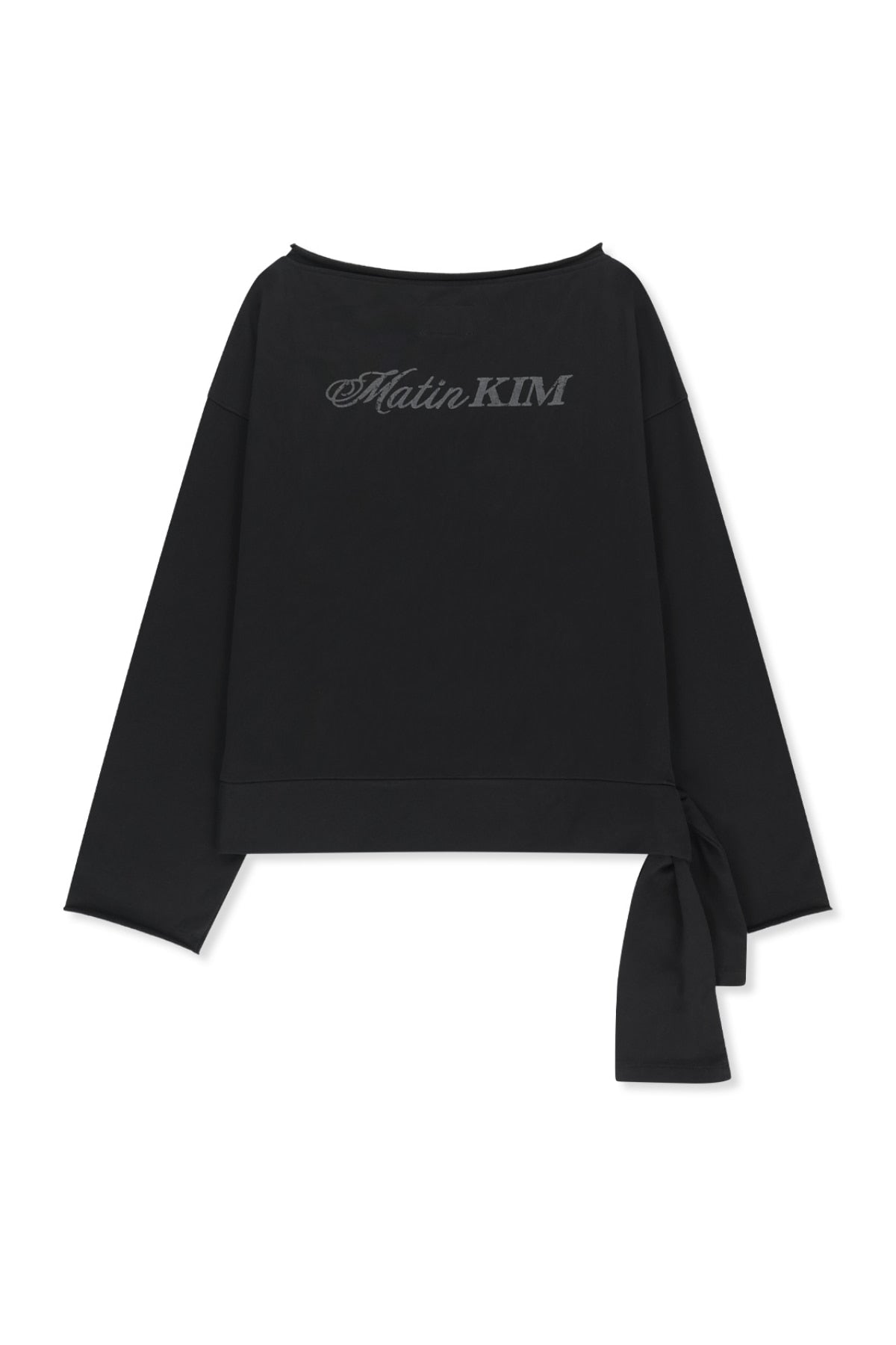 Matinkim Back Logo Raw Cut Boat Neck Top IN Black