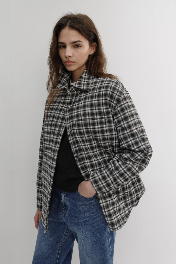 Dunst Unisex Quilted Flannel Shirt Black Check