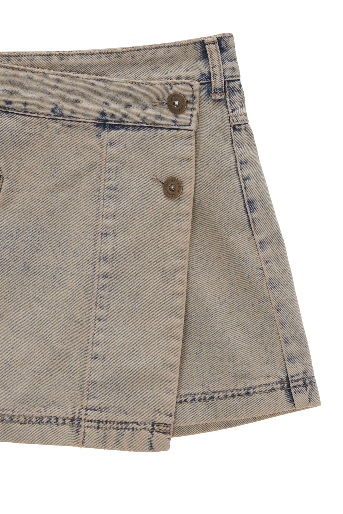 [matinkim] PLEATS WRAP DENIM MINI SKIRT IN BEIGE