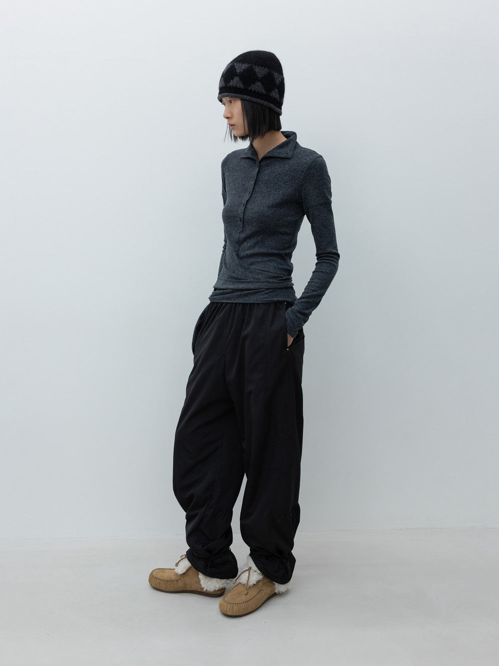 Low Classic Fleece-Lined Volume-Leg Pants Black