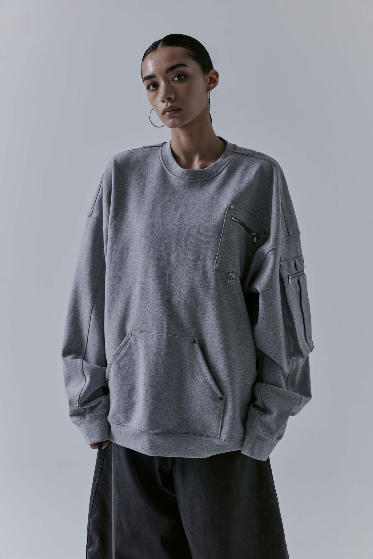 Treemingbird Multi Pocket Over-fit Sweat Shirt Grey