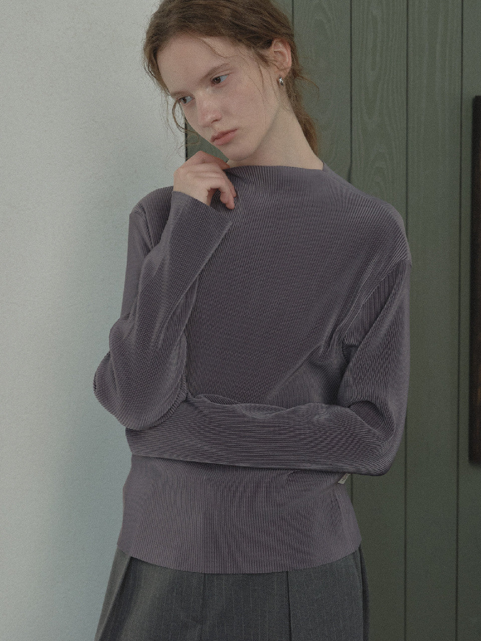 Tillidie Pleats mock neck top Charcoal