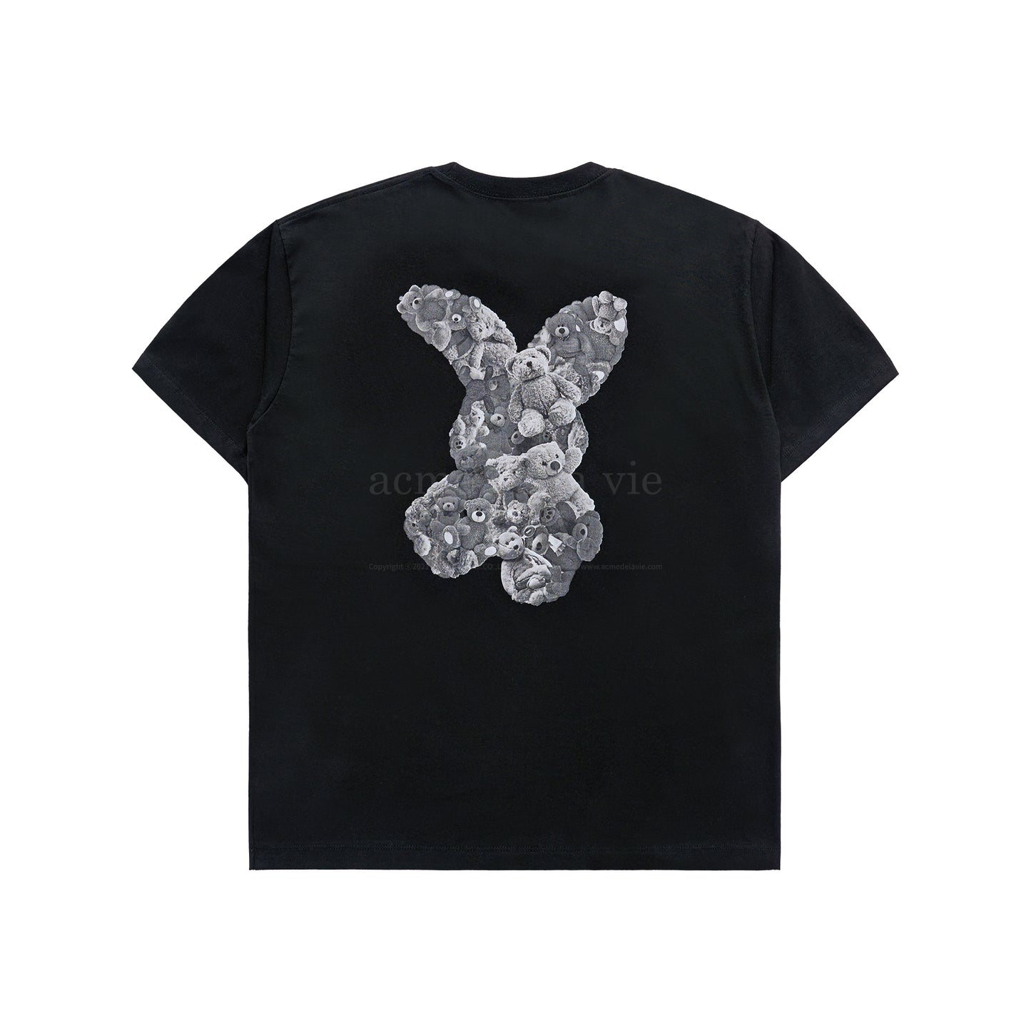 BEAR DOLL FUZZY RABBIT SHORT SLEEVE T-SHIRT BLACK