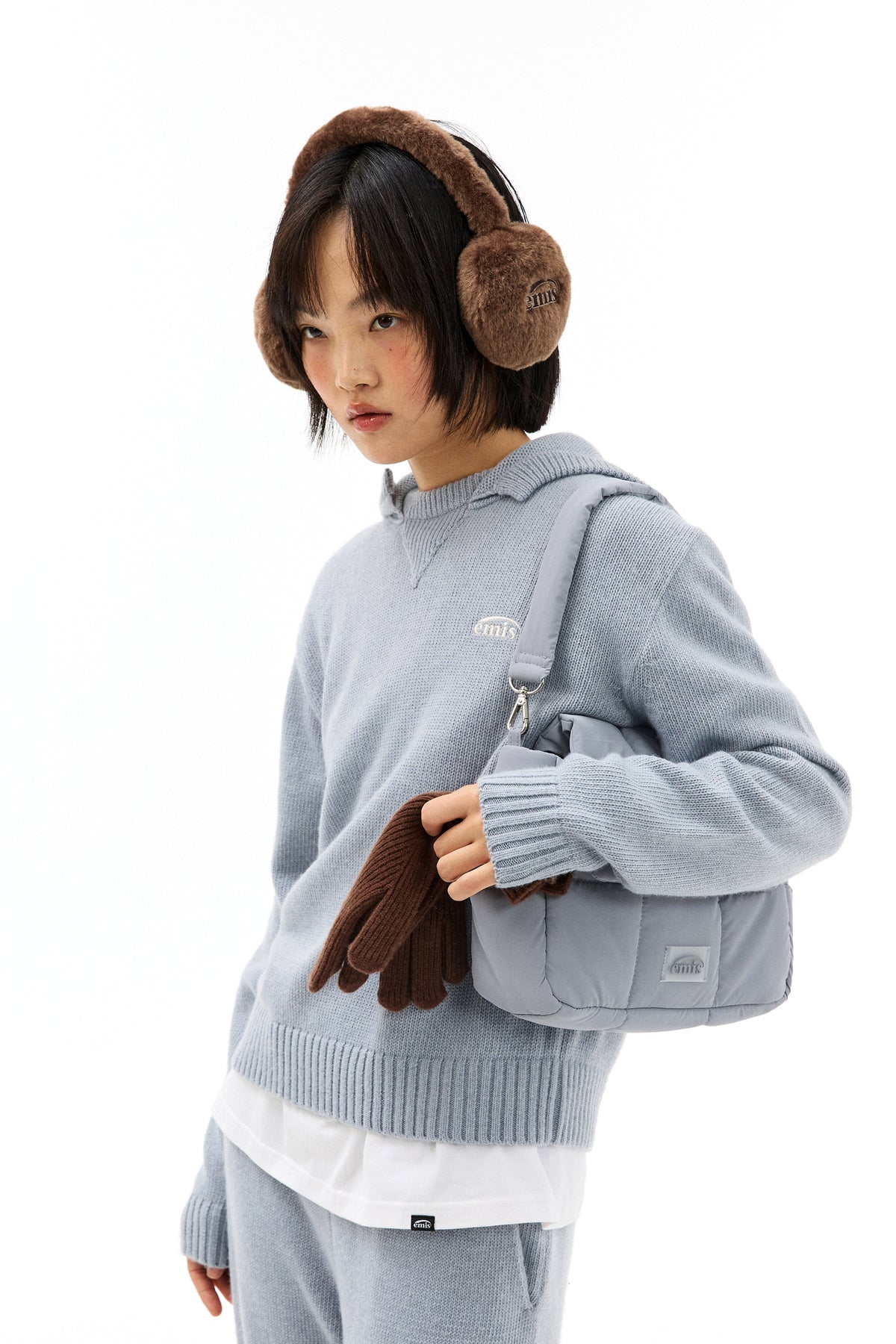 Emis Wrap Knit Hoodie-Ash Blue