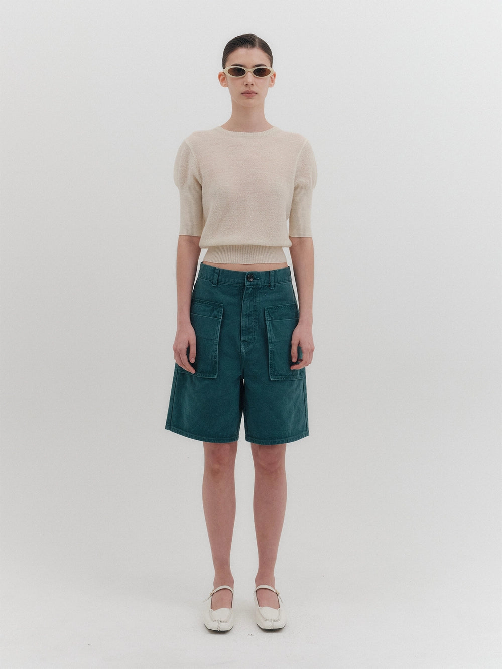 EENK Sheer Short Sleeve Knitwear Top - Cream