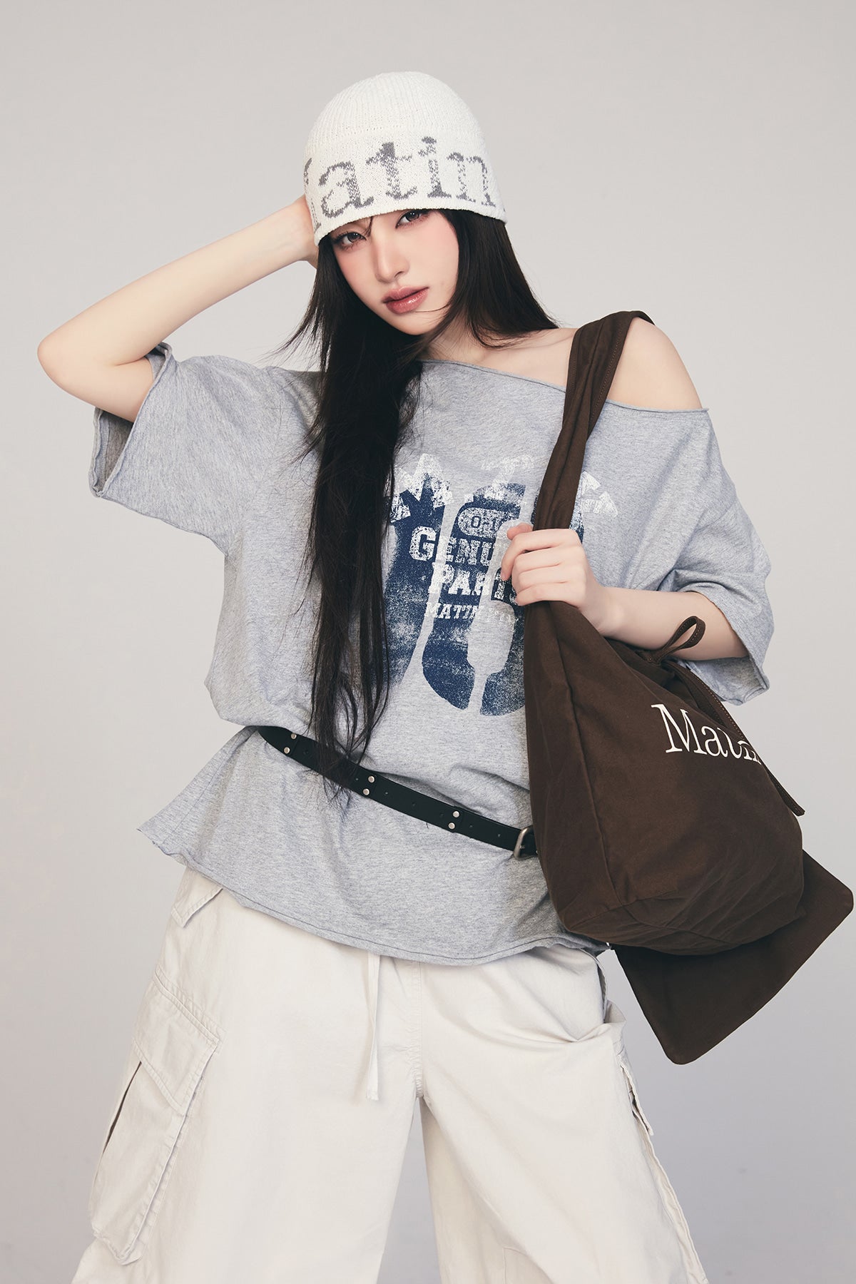 [matinkim] Mtk 16 Graffiti Logo Asymmetric Top IN Grey