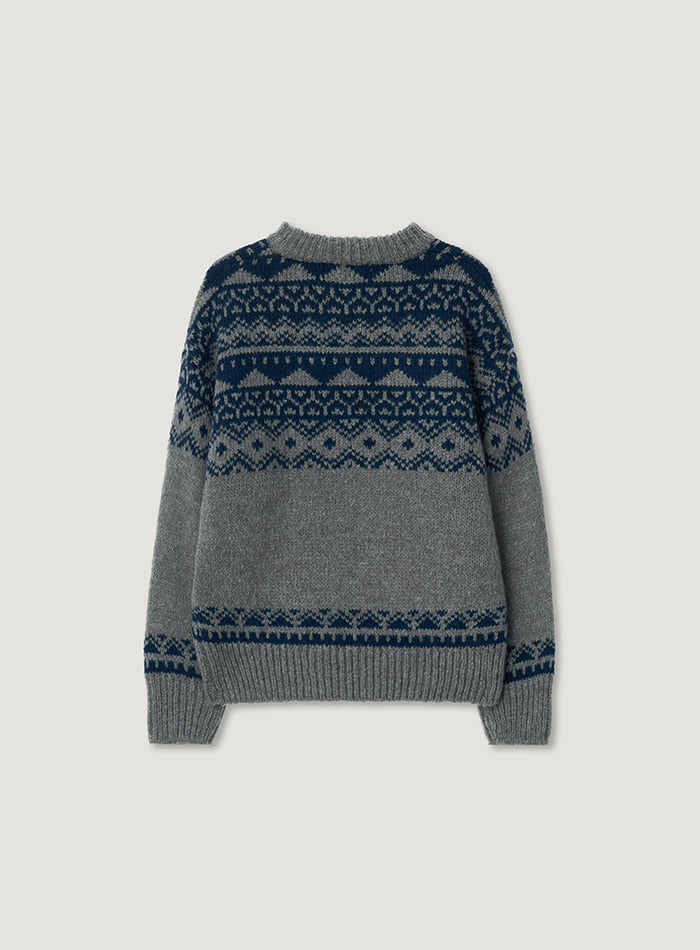 Mango Maniplease Hatty Nordic Knit Grey Blue