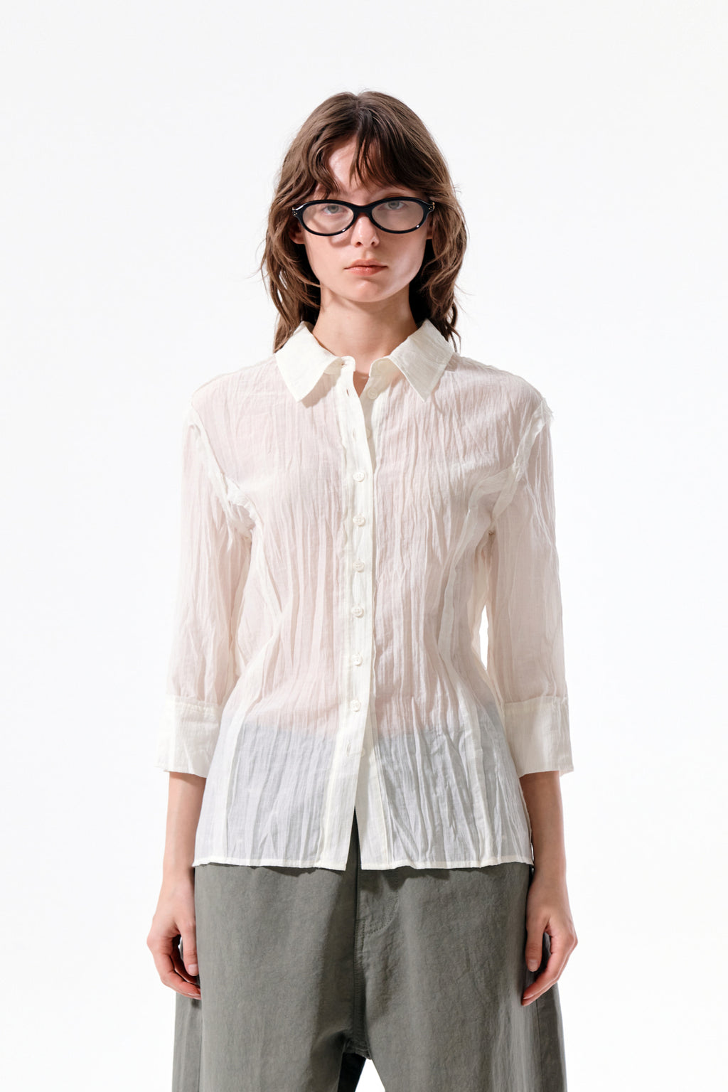 Matinkim Raw Edge Crinkle Blouse IN Cream
