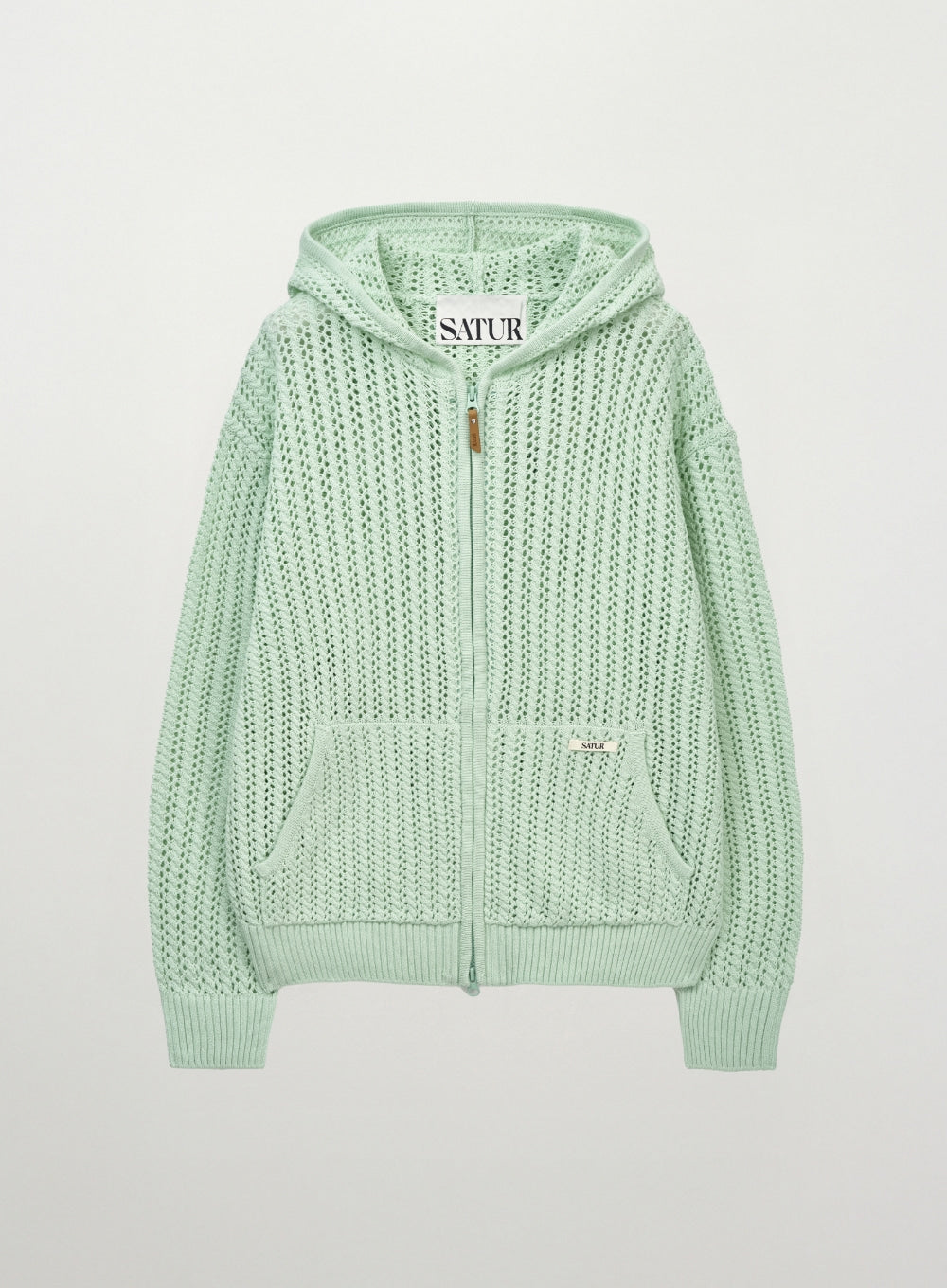 Satur Crochet Knit Hood Zip-up - Green