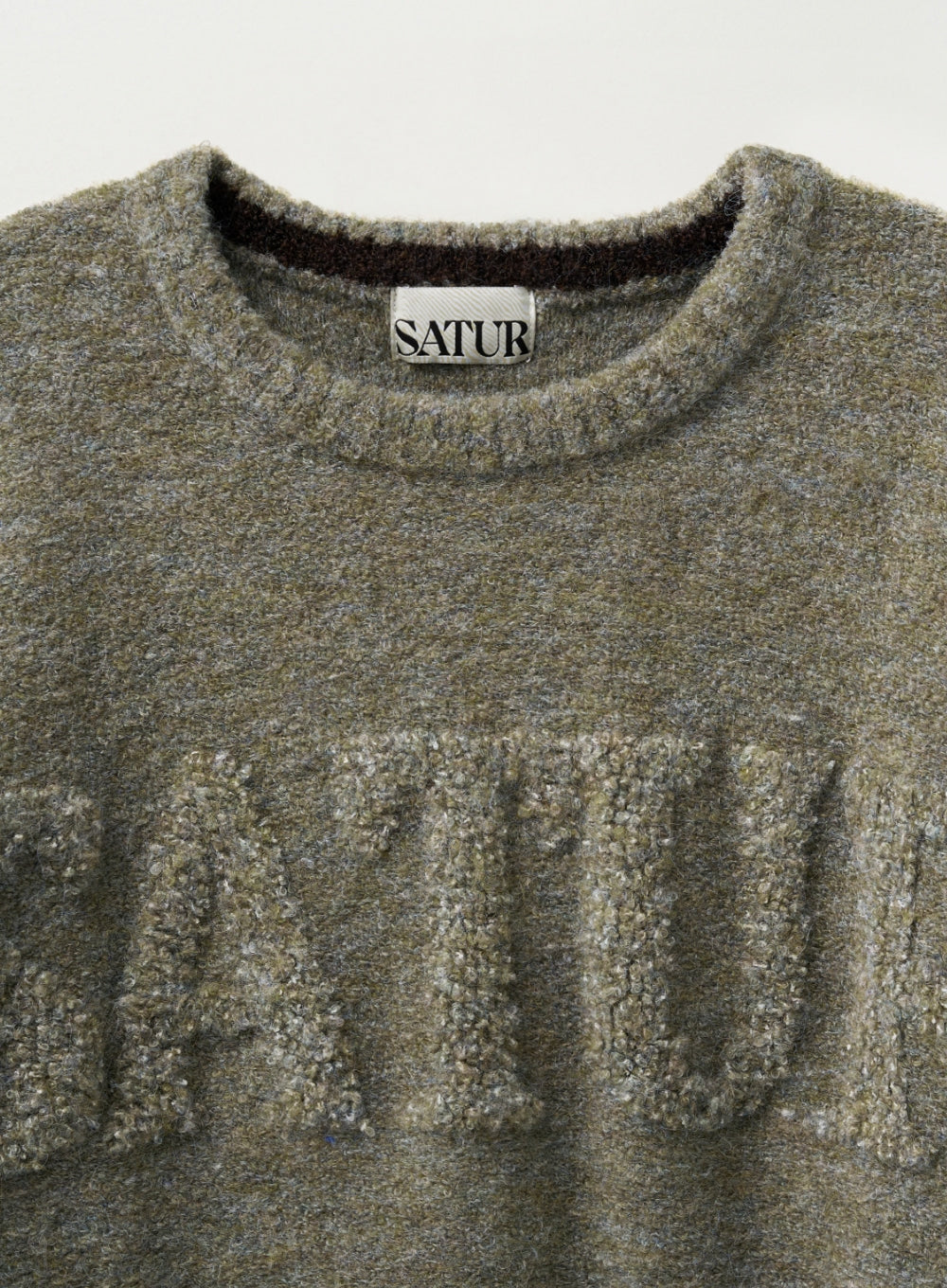 [satur] (W) Fleece Crew Neck Knit - Khaki