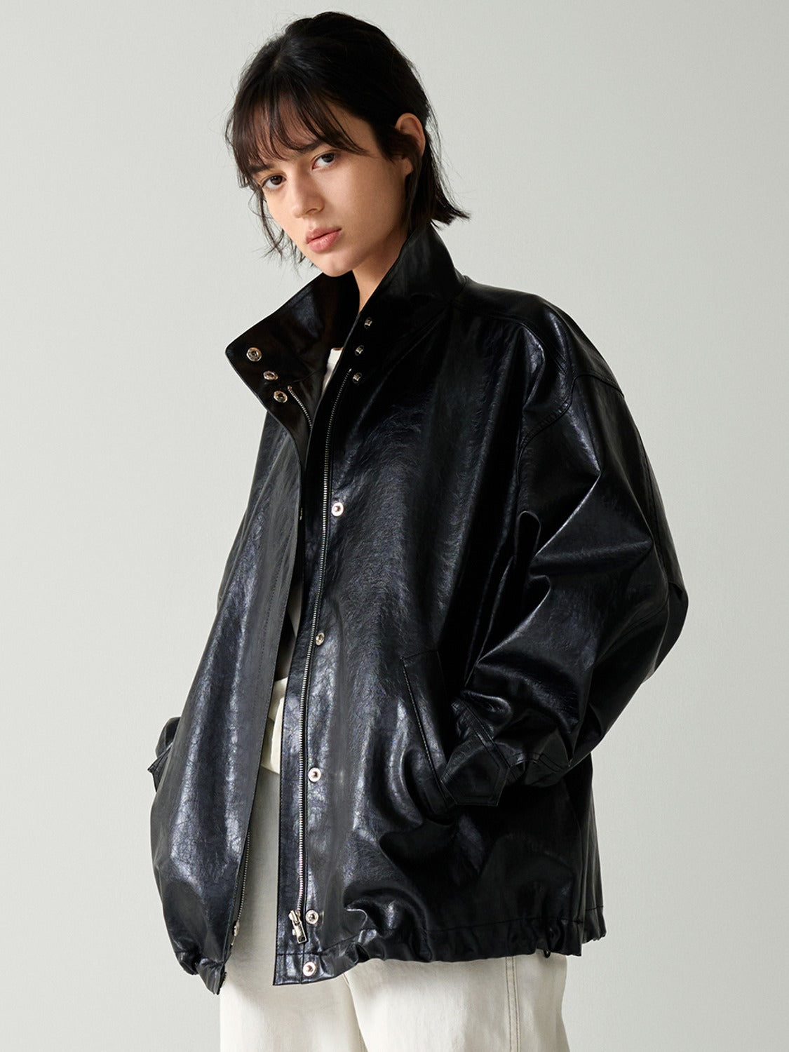 Facade Pattern Oversized Leather Jumper black