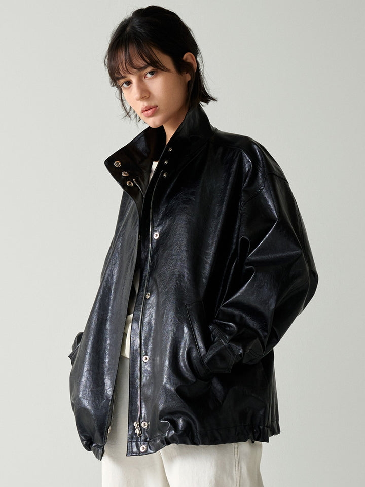 Facade Pattern Oversized Leather Jumper black