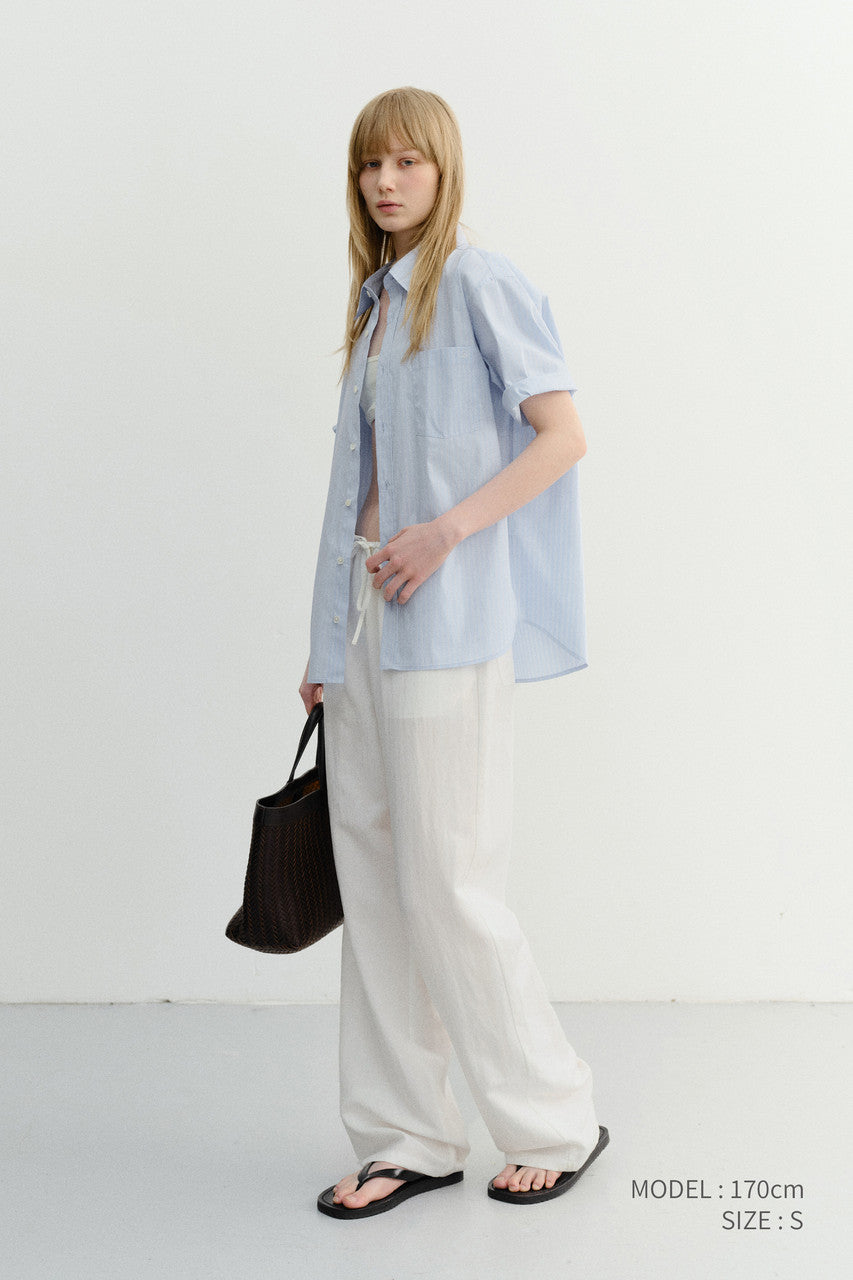 Dunst Unisex Oversized Half Sleeve Striped Shirt Soft Blue Stripe