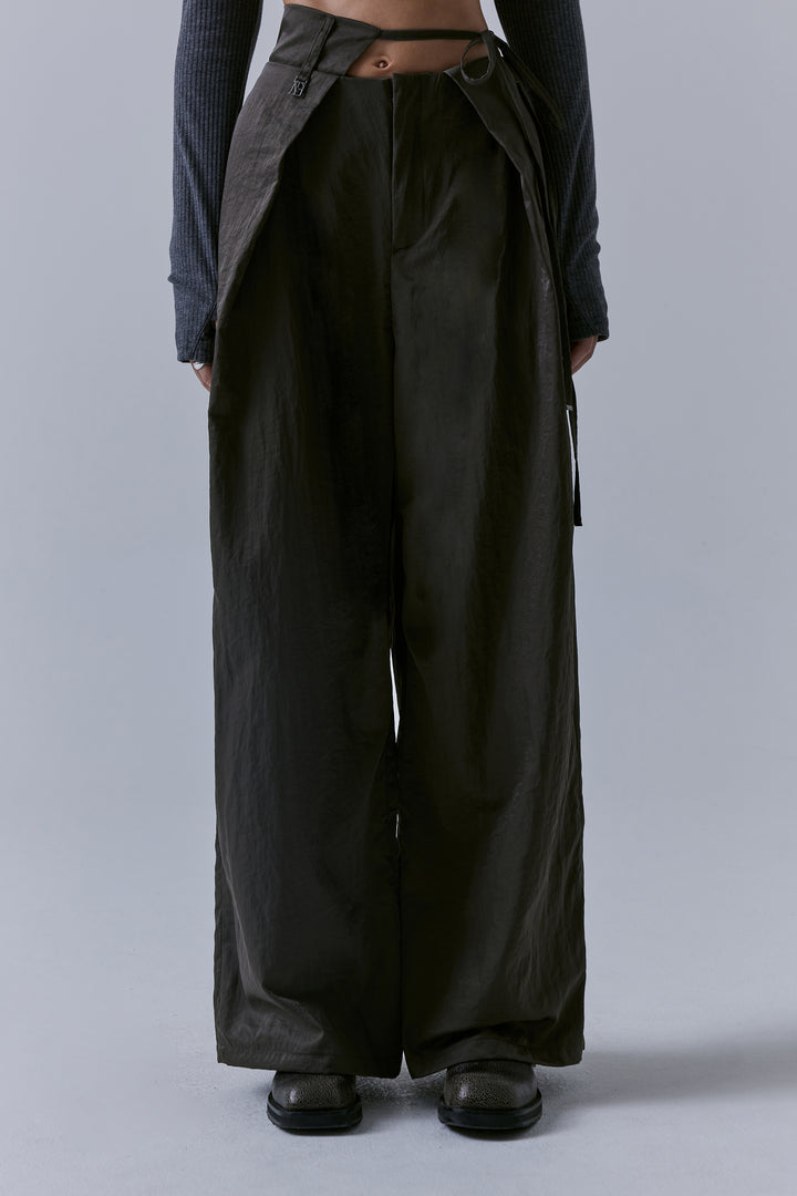 Treemingbird Unbalance Waist Strap Pants Khaki Brown