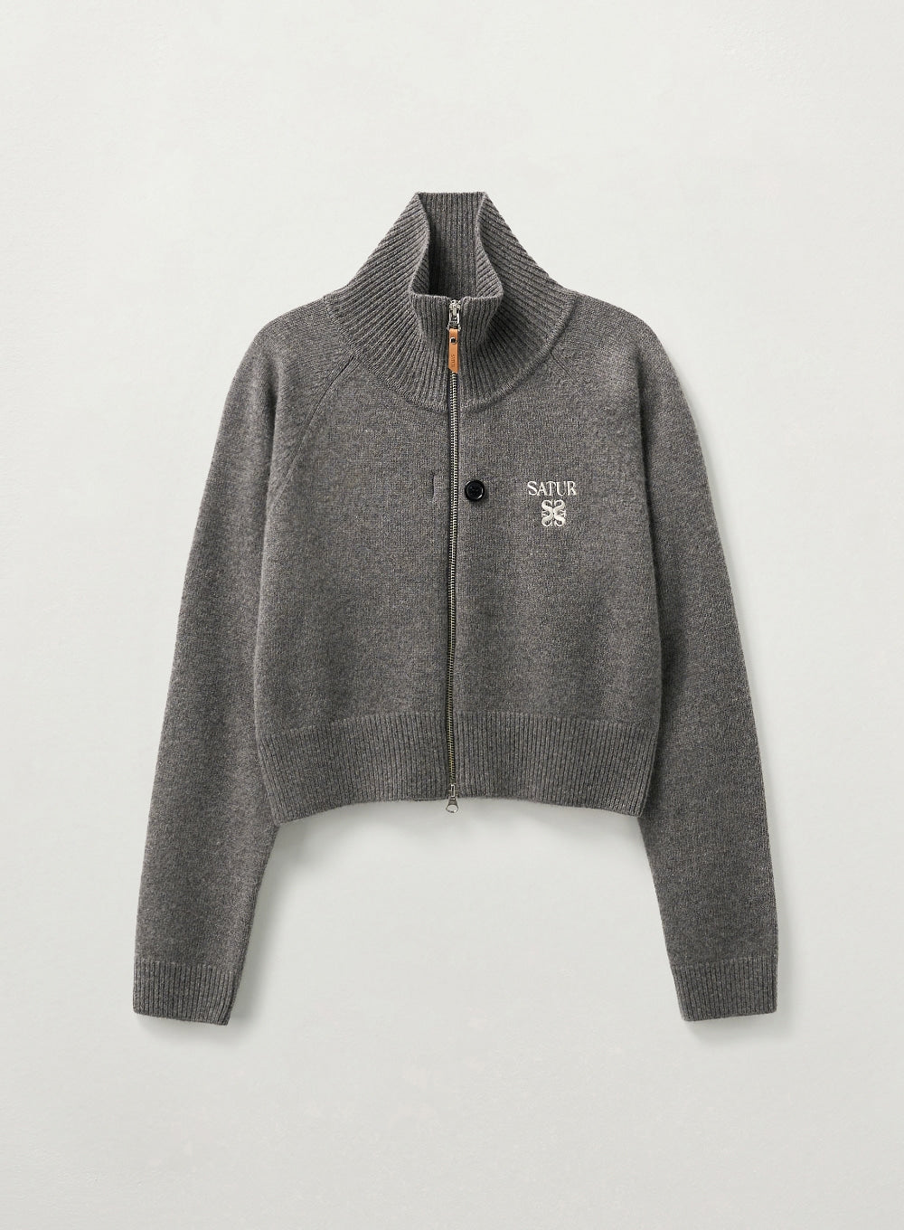 [satur] (W) Signature Logo Knit Zip-up - Deep Gray
