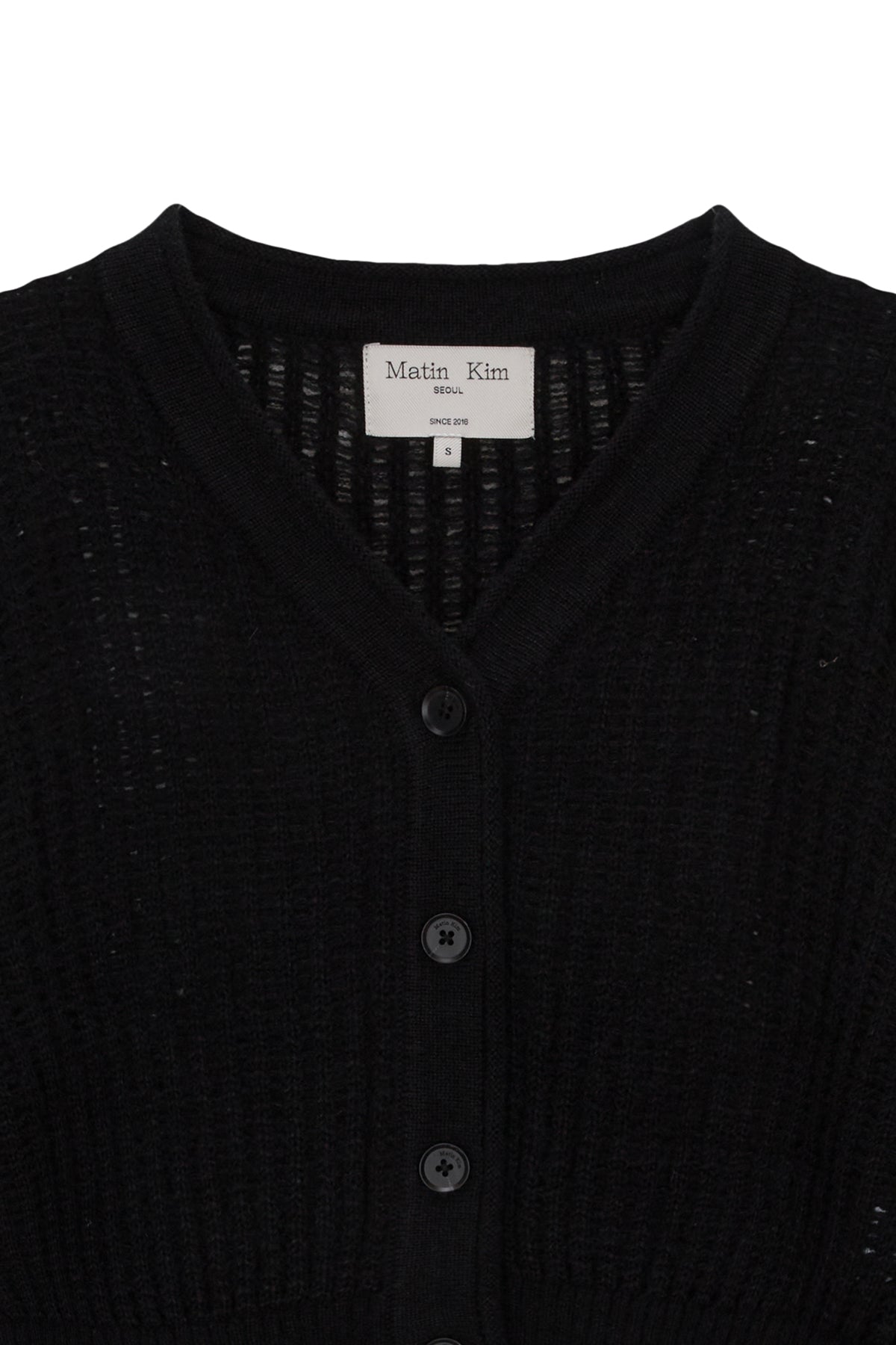 [matinkim] HAIRY CROCHET CROP CARDIGAN FOR WOMEN IN BLACK