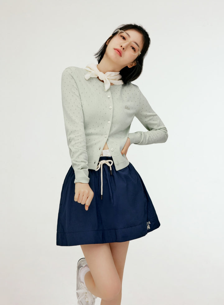 Satur Logo String Nylon Flare Skirt - Navy