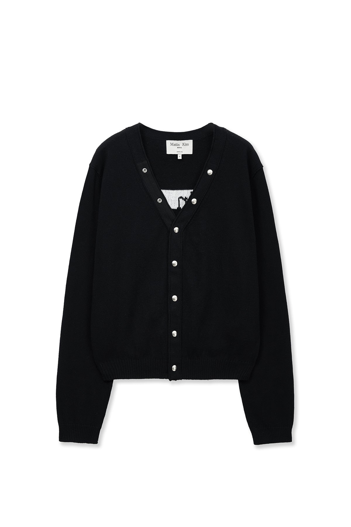 [matinkim] BACK LOGO SNAP BUTTON CARDIGAN IN BLACK
