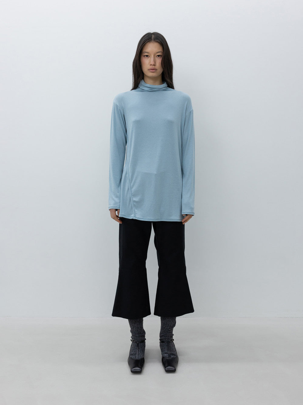 Low Classic High-Neck Wool Jersey Top Blue