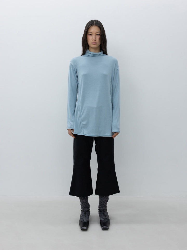 Low Classic High-Neck Wool Jersey Top Blue
