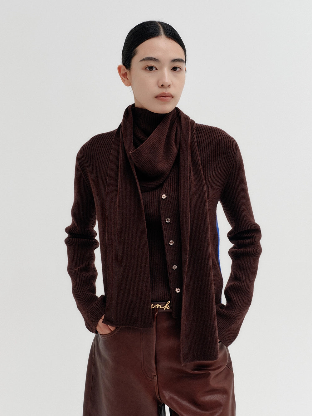 EENK Scarf Layered Knitwear Cardigan - Brown