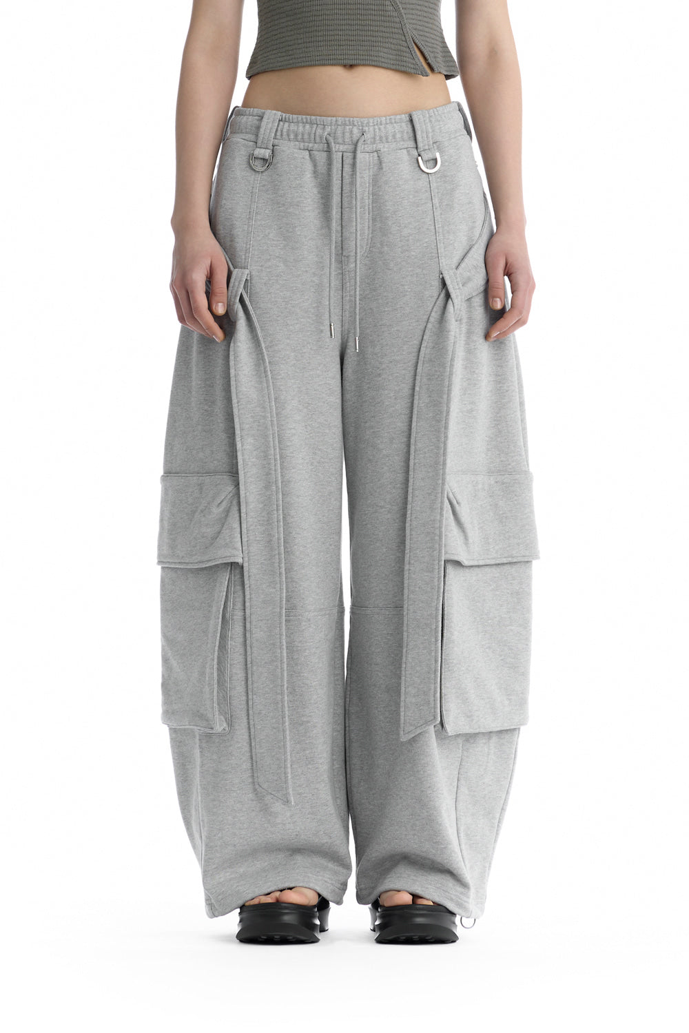 Treemingbird Utility Belted Cargo Sweat Pants Melange Gray