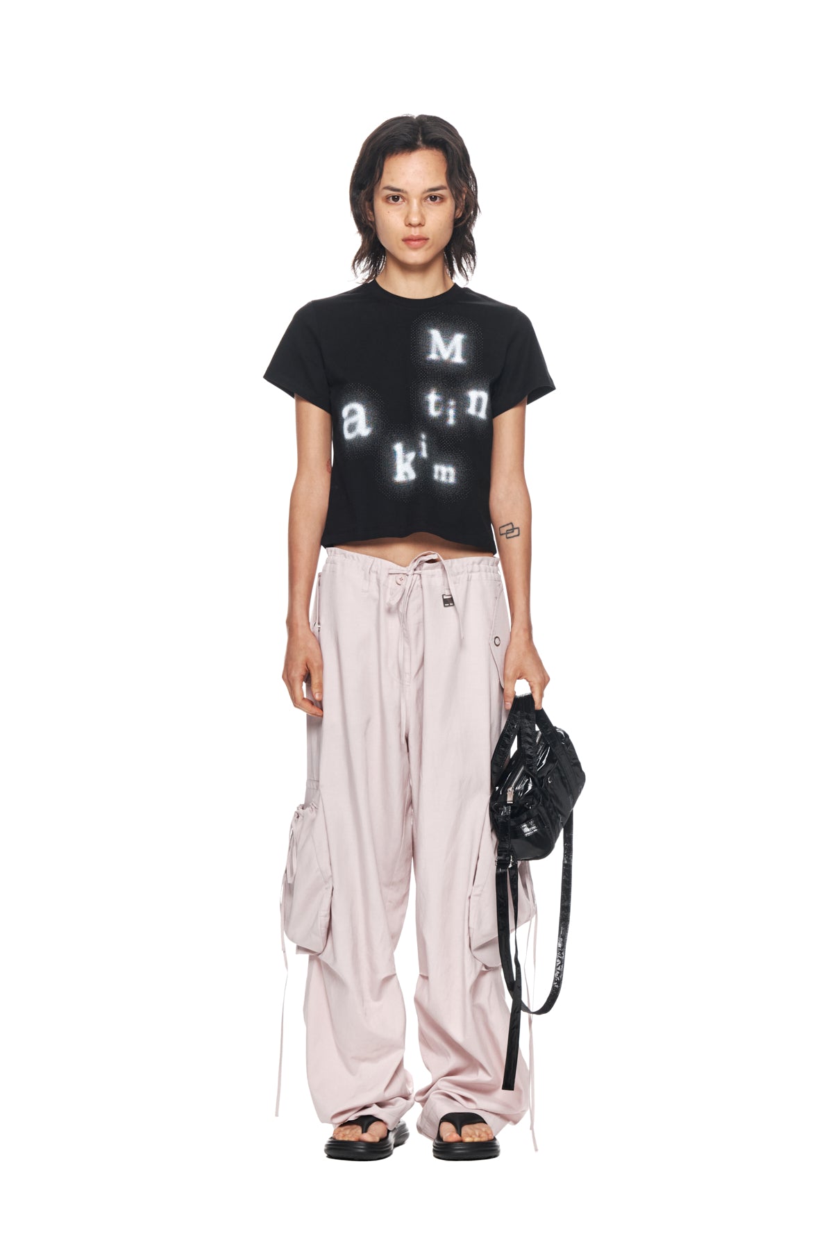 Matinkim String Point Big Pocket Cargo Pants IN Light Pink