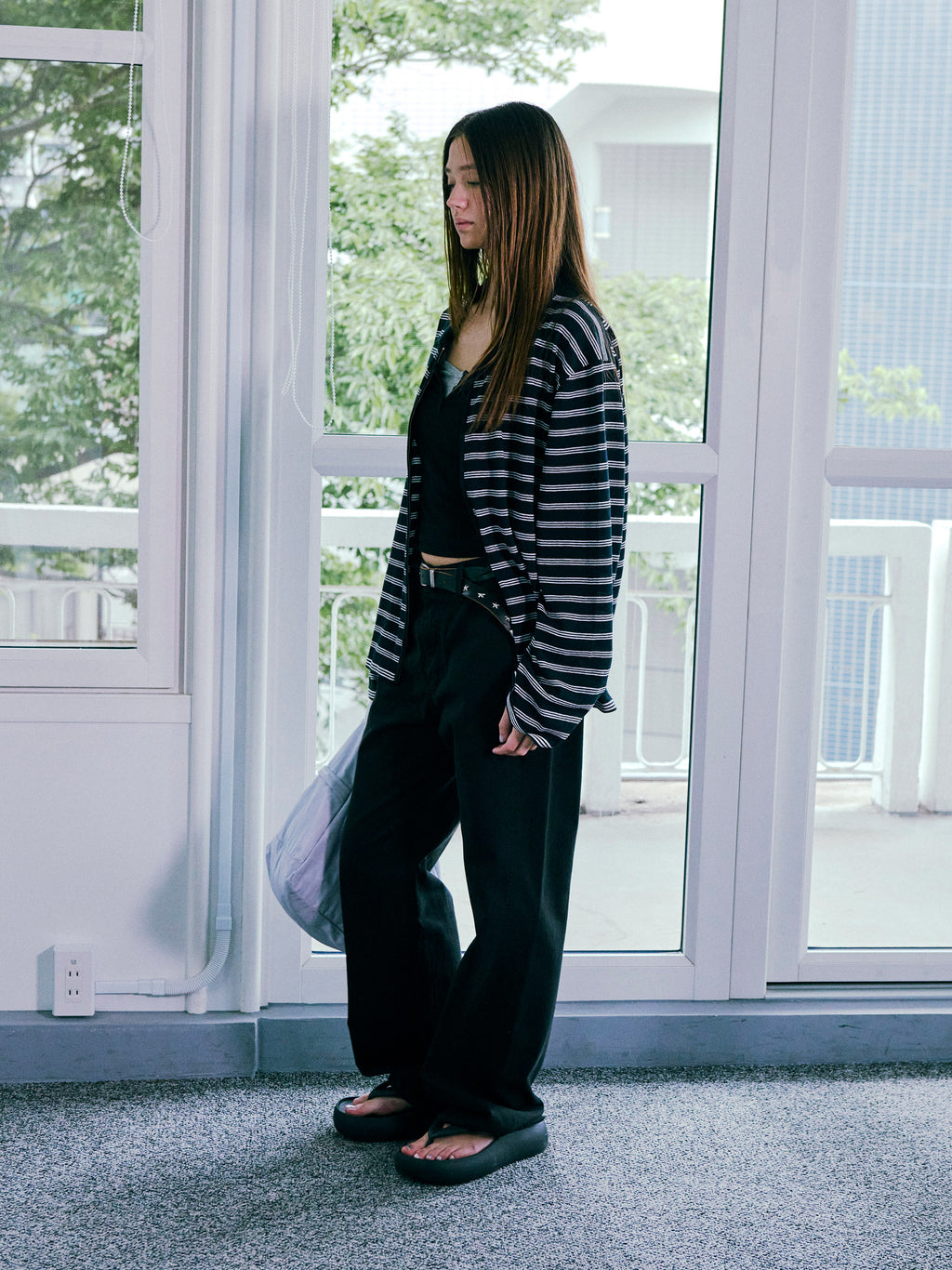 Low Classic Striped Zip-Up Cardigan Black Navy