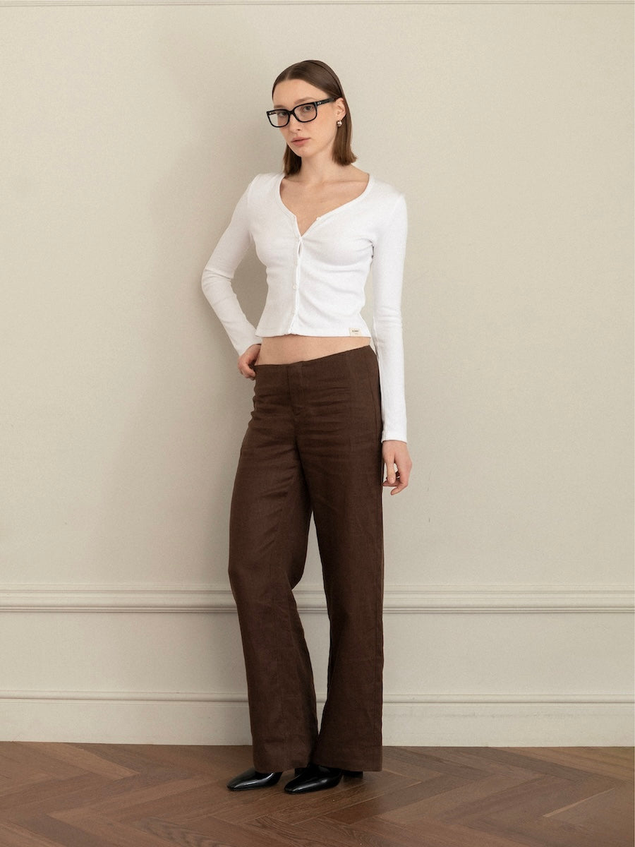 GLOWNY G Linen Slacks (Brown)