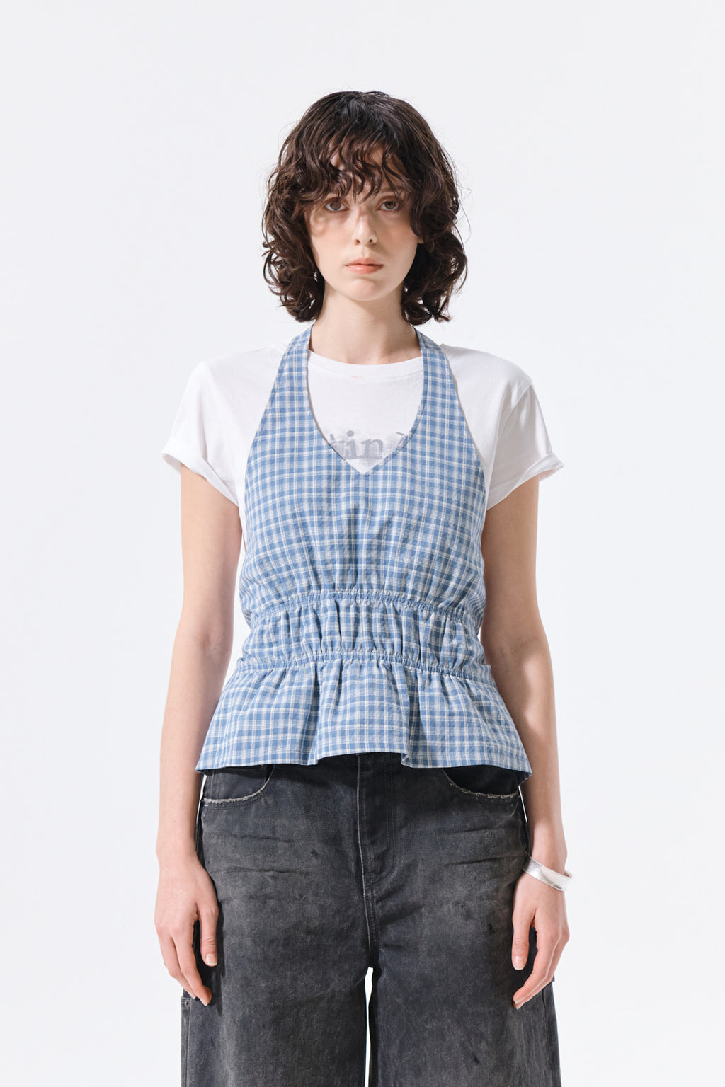 Matinkim Halter Neck Shirring Blouse IN Blue