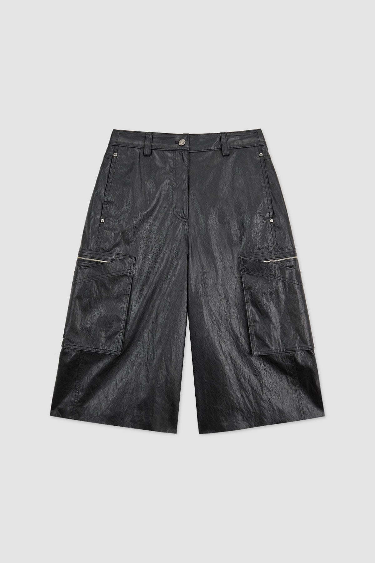 Matinkim Pocket Point Leather Bermuda Pants IN Black