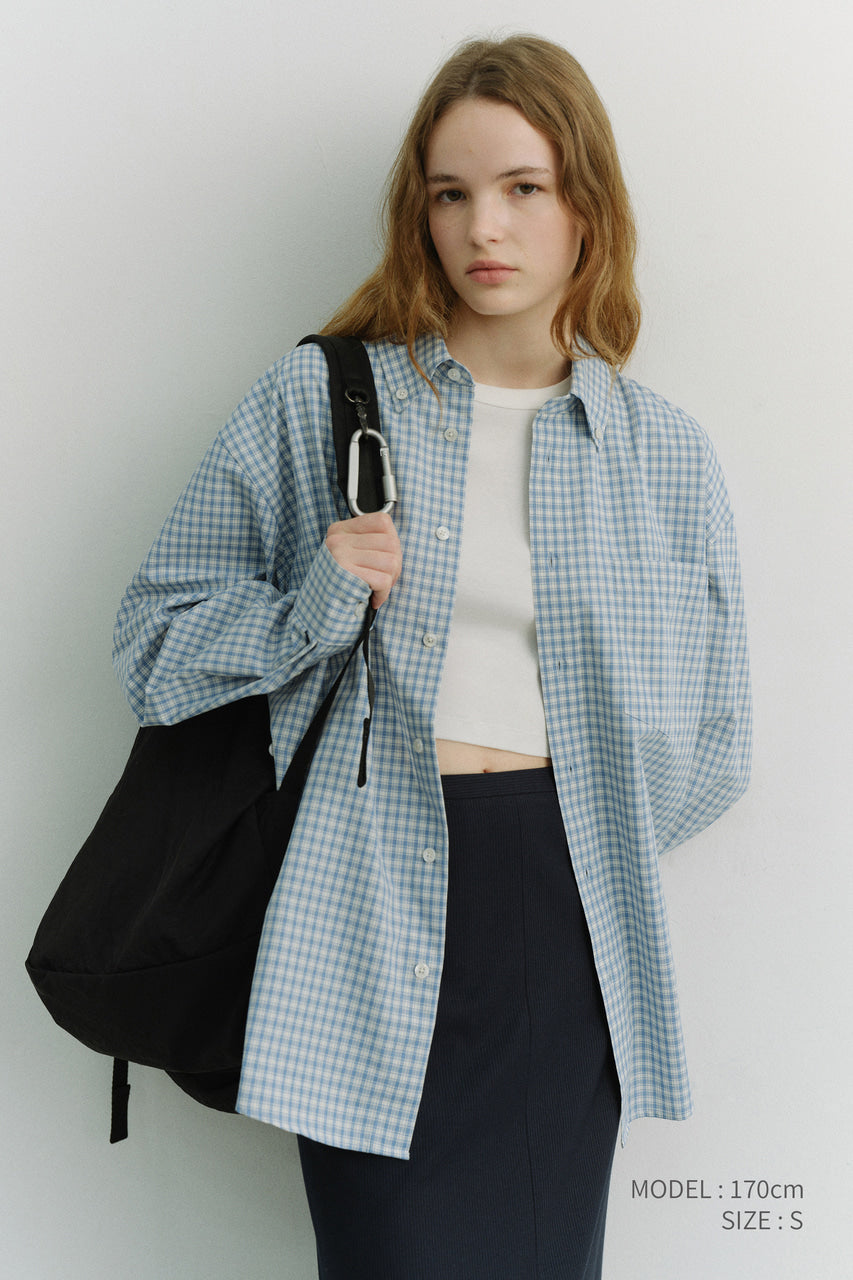 Dunst Unisex Oversized BD Checked Shirt Soft Blue Check