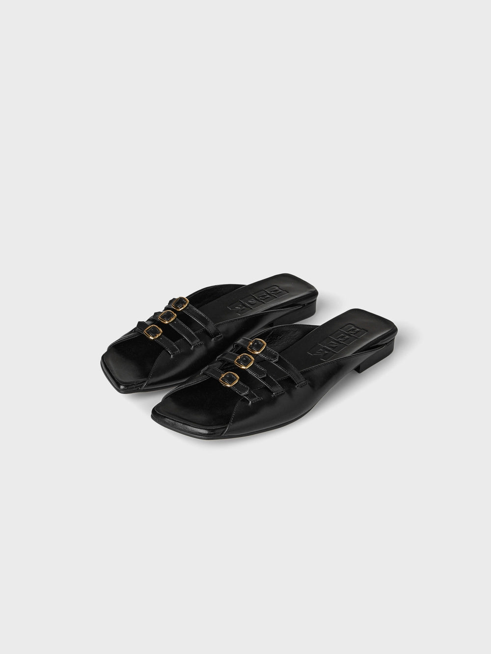 EENK Triple Buckle Square Flats - Black