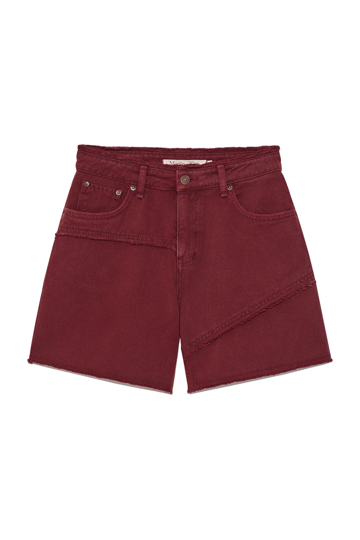 Matinkim Cut Line Point Denim Shorts IN Red