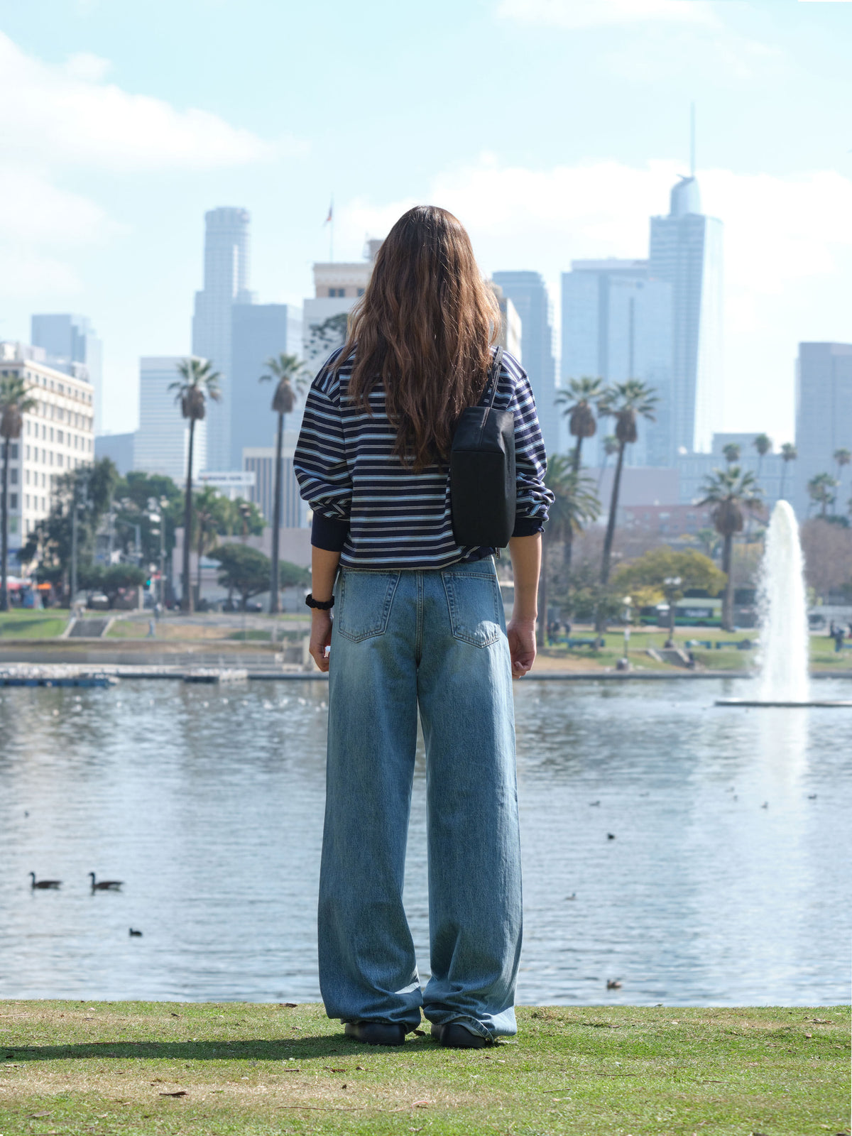 Low Classic Striped Open Collar Sweater Navy Stripe