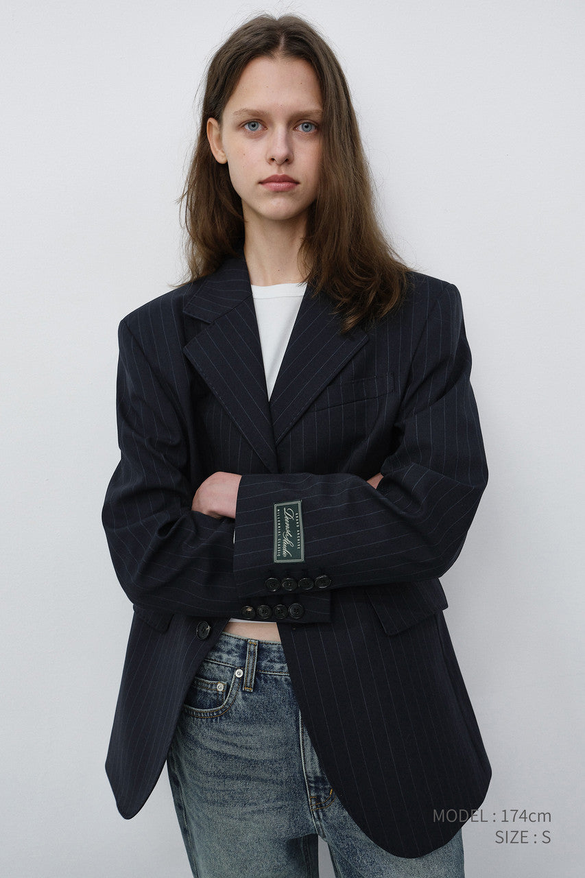 Dunst Unisex Refined Masculine Wool Blazer Navy Stripe