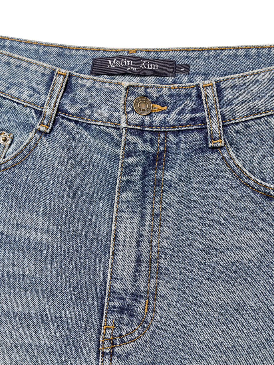 [matinkim] HEM POINT BERMUDA DENIM PANTS FOR MEN IN BLUE