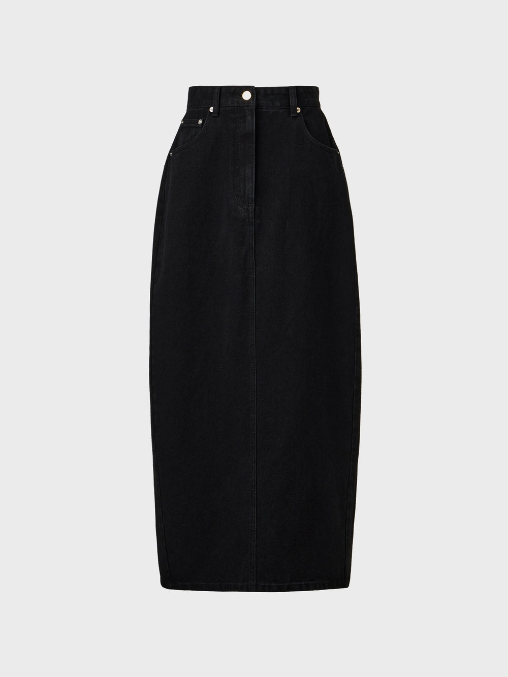 EENK Curved Line Long Denim Skirt - Black