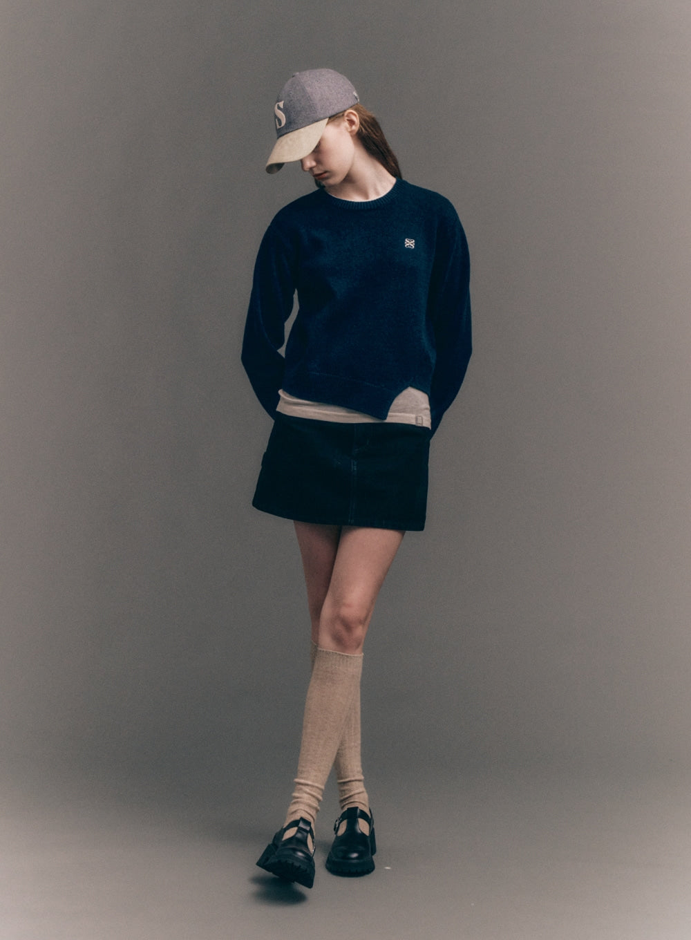 [satur] (W) Dublin Unbalanced Cashmere Blend Knit - Classic Navy