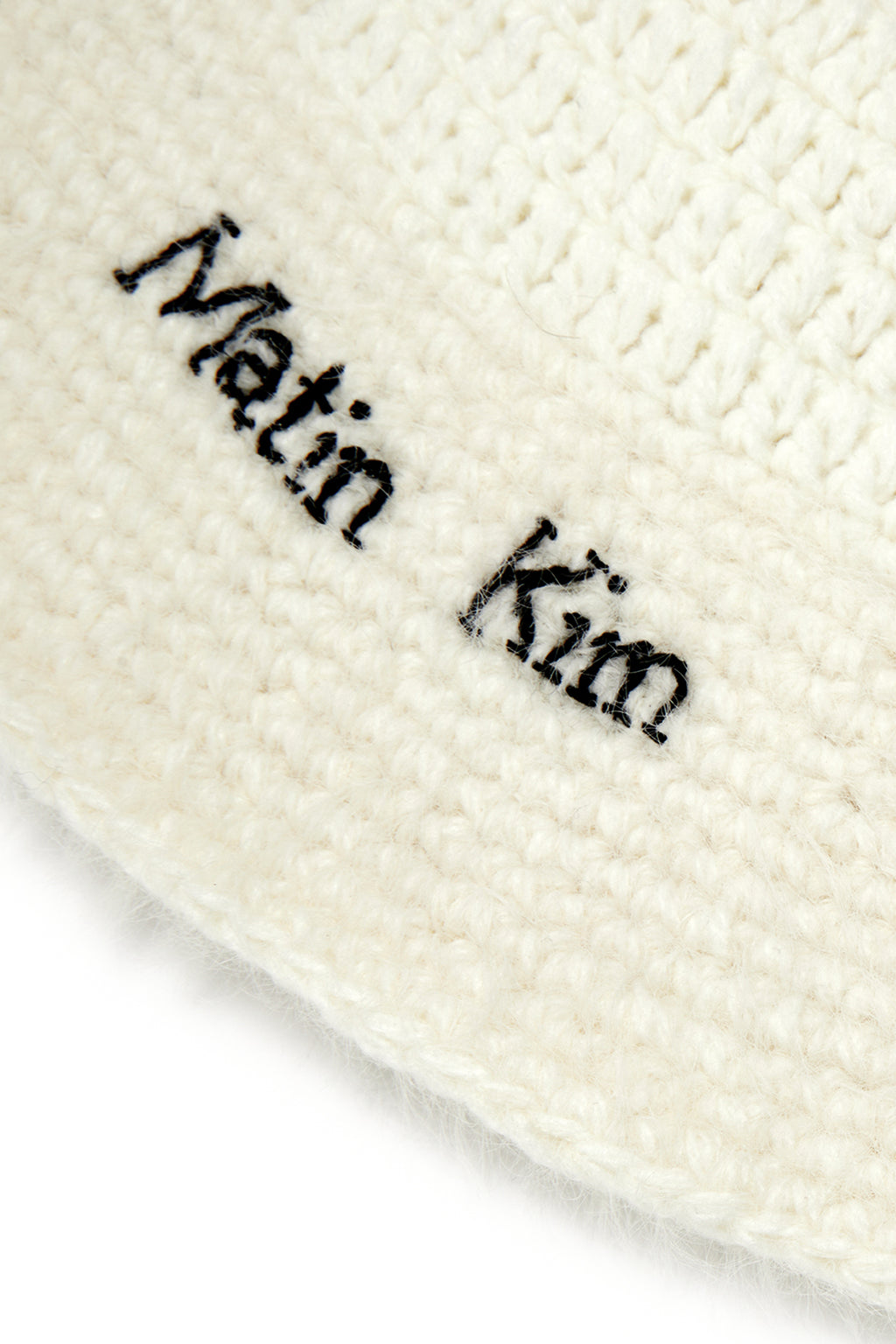 [matinkim] LOGO HAIRY KNIT BUCKET HAT IN IVORY