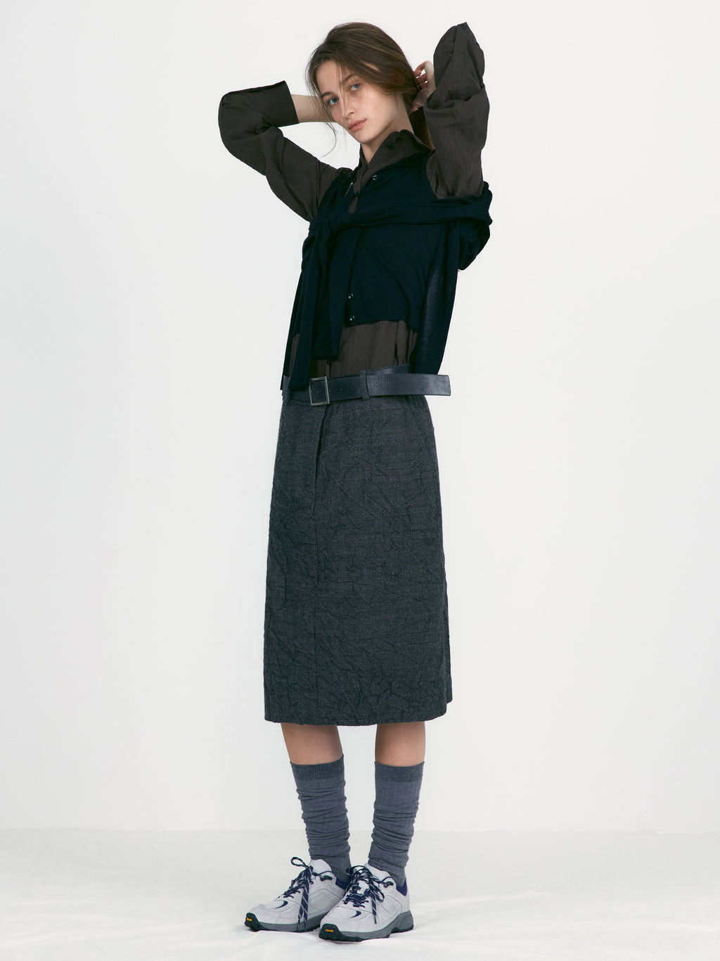 [low_classic] Crumpled Wool H-Line Skirts
Tweed Check Grey