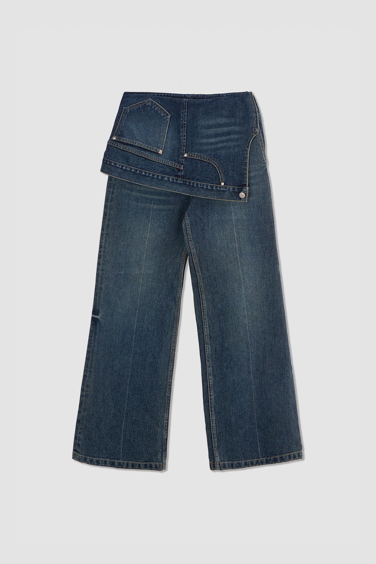 Matinkim Upside Down Layered Denim Pants IN Smoke Blue
