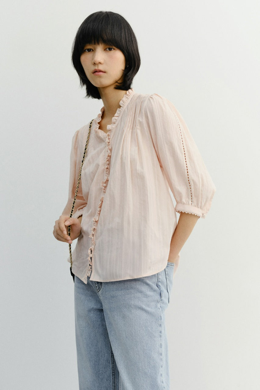 Dunst Jane Frill Blouse Soft Pink