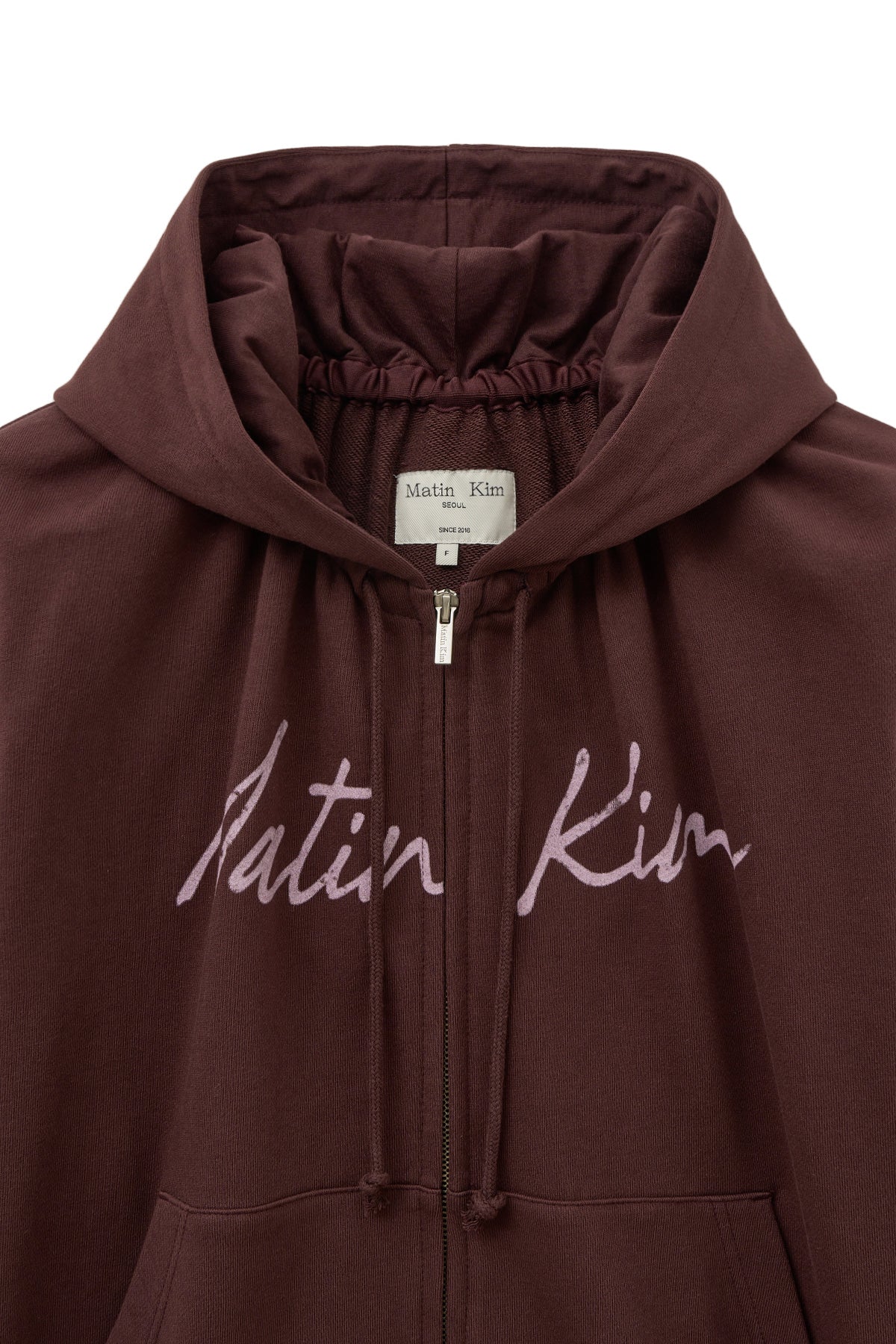 [matinkim] DRAWSTRING POINT ZIP UP HOODY IN BURGUNDY
