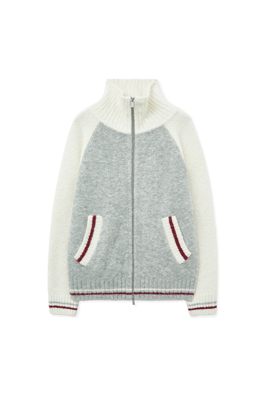 Matinkim High Neck Raglan Knit Zip UP For Men IN Ivory