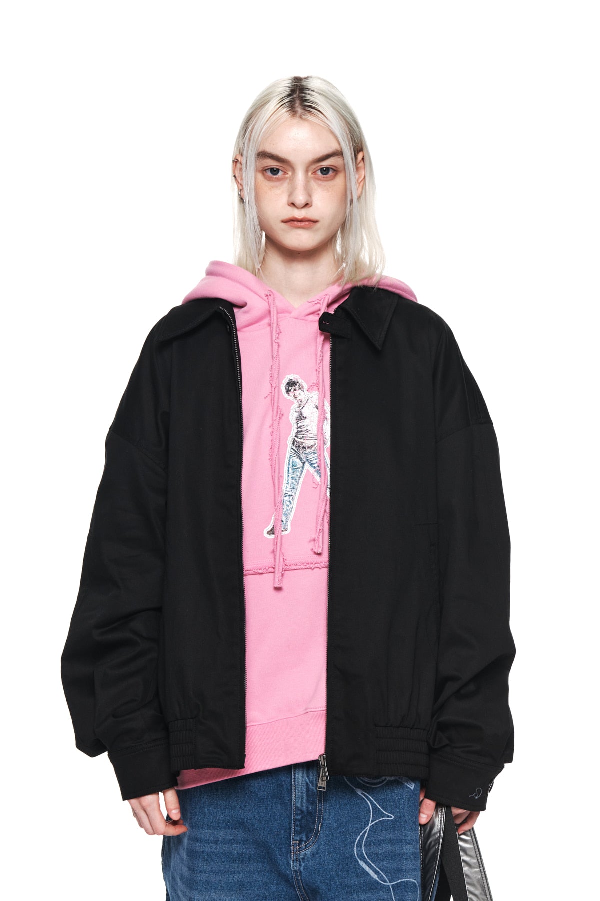 [matinkim] COTTON BLEND COLLAR RELAXED BOMBER JACKET IN BLACK