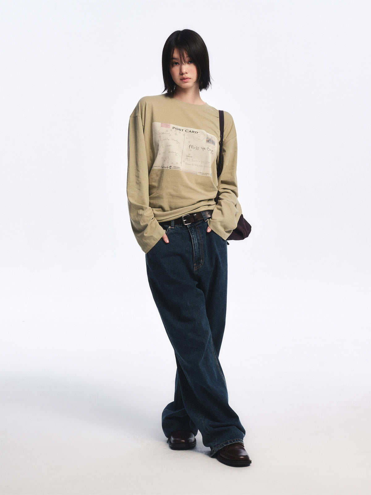Low Classic Postcard Long Sleeve Tee Olive Khaki